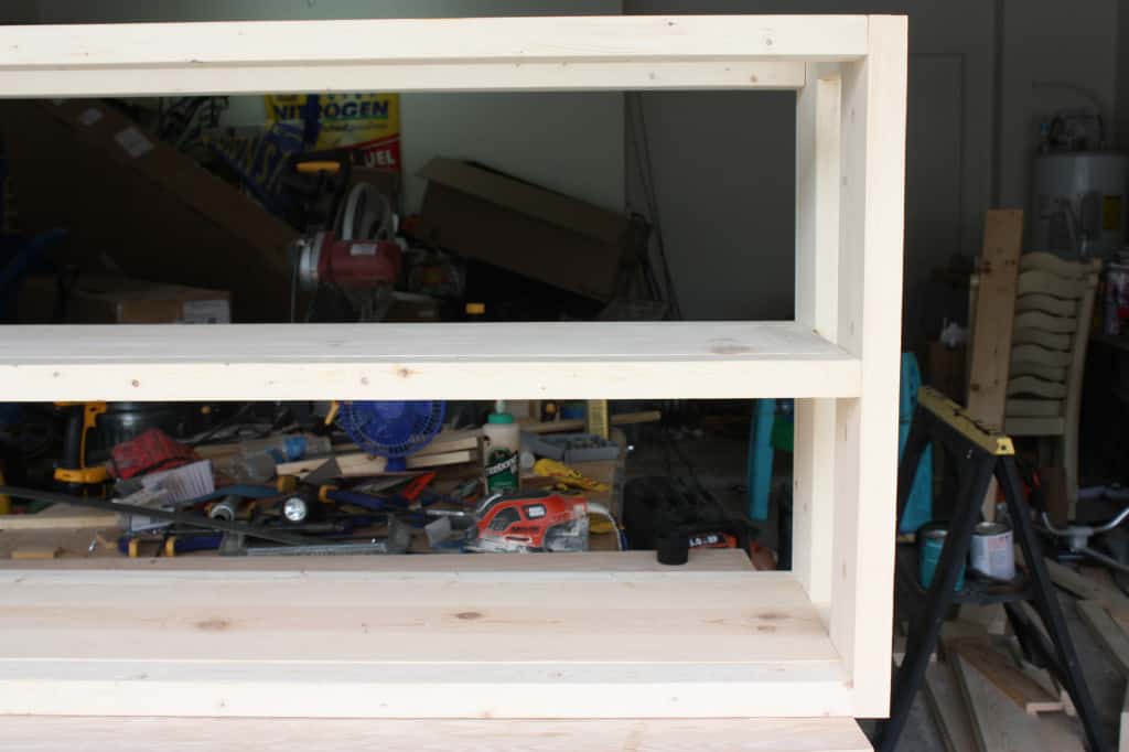 unfinished wood console table showing the top from the side