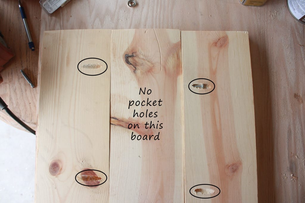 pocket hole location on the DIY console table