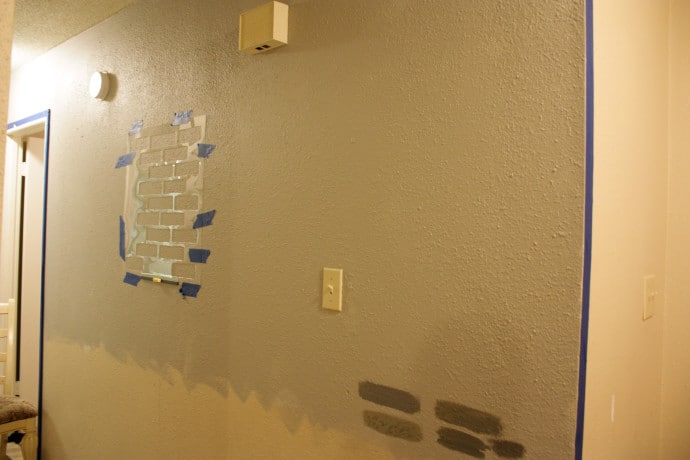 Starting the stencil - diy stenciled brick wall