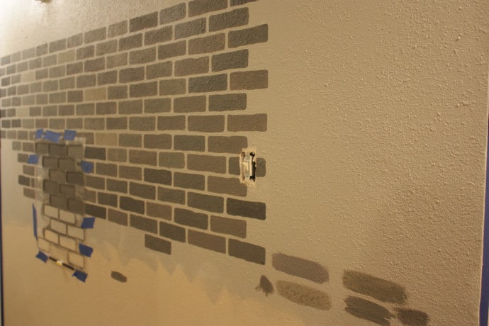 DIY Stenciled Brick Wall - 50 shades of gray