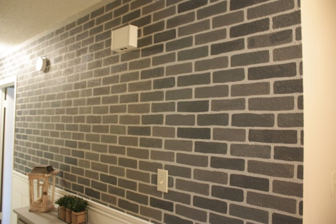 DIY Stenciled Brick Wall - farmhouse decor