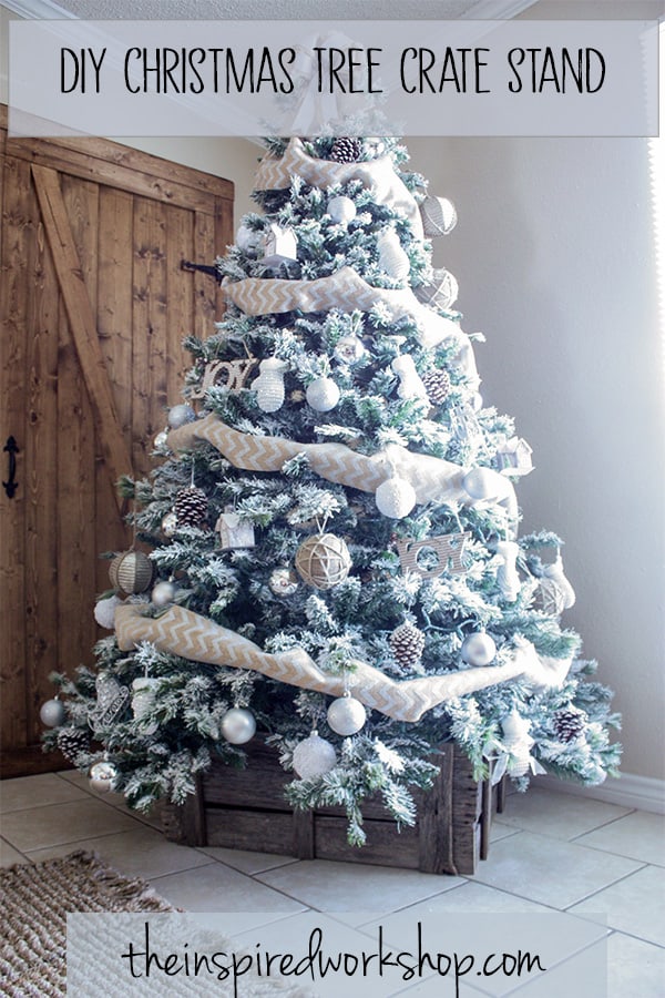 DIY Christmas Tree Box Stand - Adorn the bottom of your Christmas Tree with this beautiful crate made of barnwood instead of a tree skirt! Looks so great and hides the ugly metal stand perfectly! Use it elsewhere in the home as decor when not in use under the tree! Paint or stain it to match your Christmas decor!