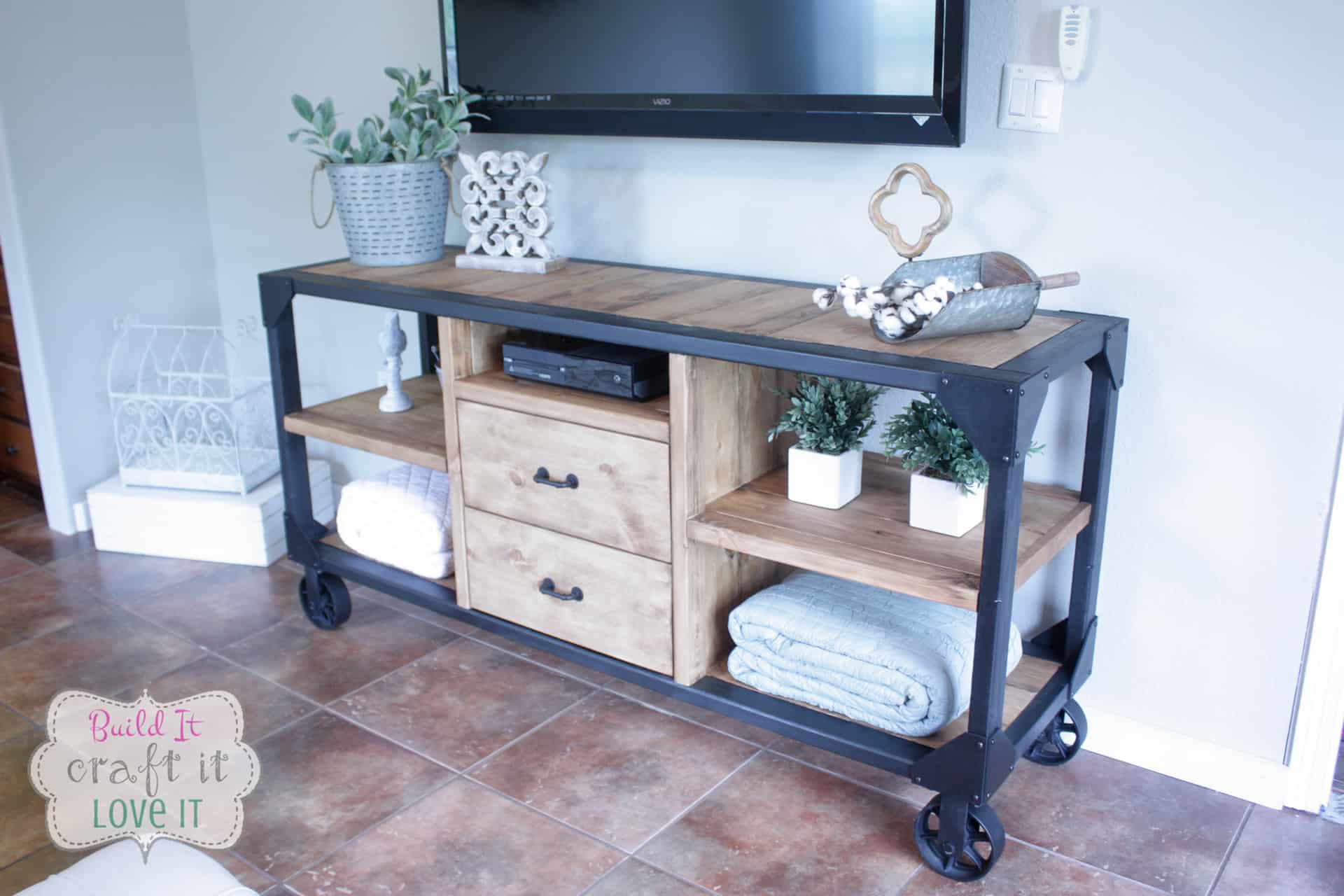 DIY Industrial Media Console The Inspired