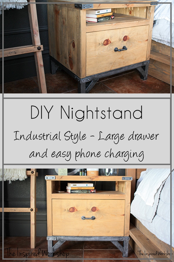 Collage of DIY Industrial Nightstand from different angles