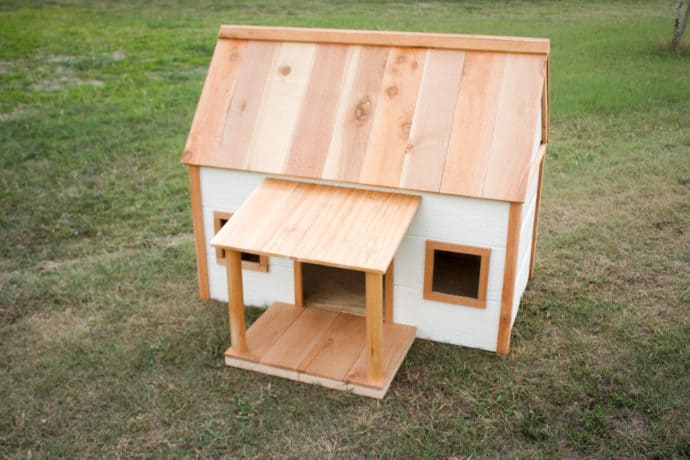 DIY Dog House white with cedar roof