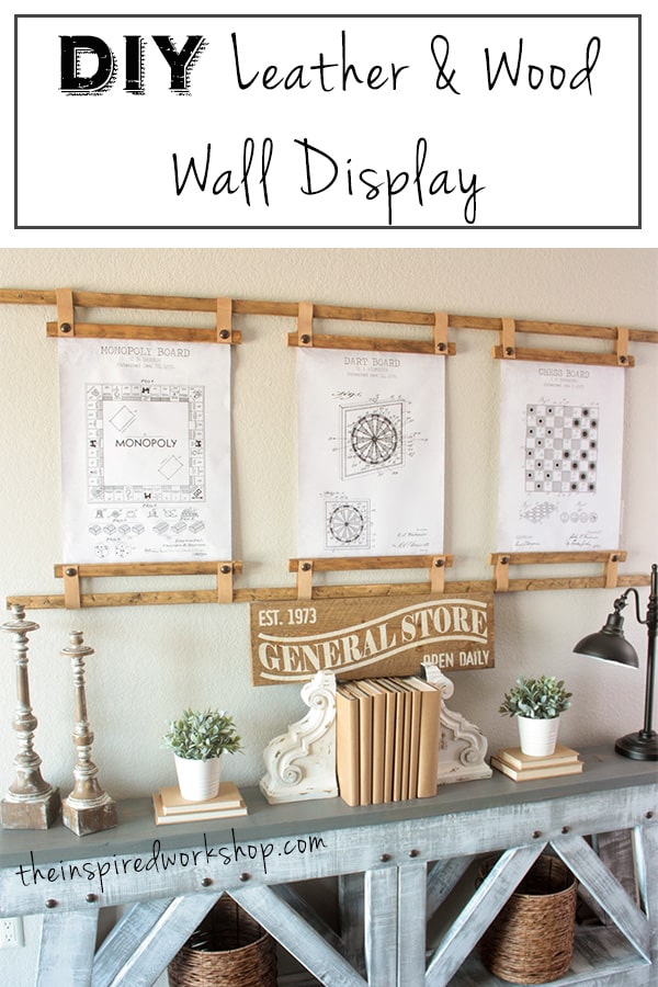 DIY Wood Picture Frames - This unique way to display your large artwork creates a gallery wall in one simple step! The wood and leather create a warm display of your favorite art work or family photos.