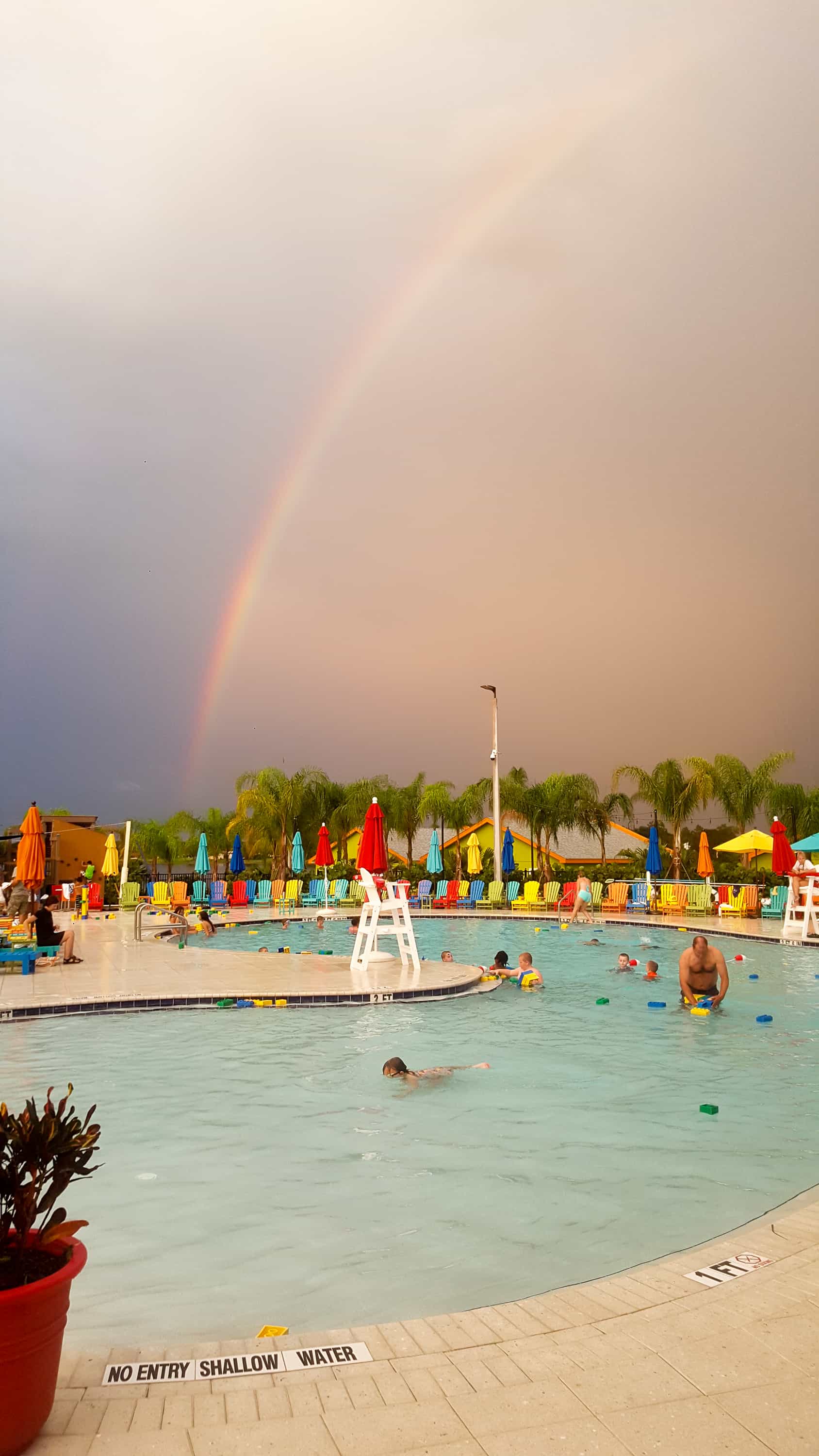 Legoland Florida rainbow over the swimming pool