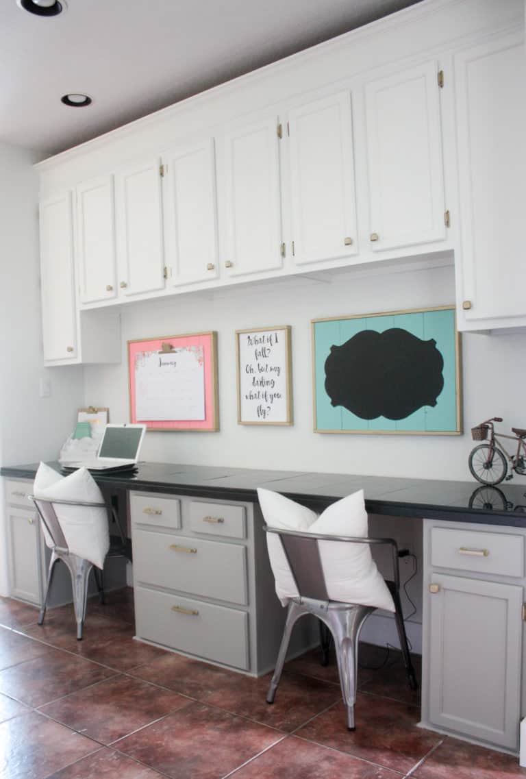 DIY Built in Desk Makeover with Crown Molding tutorial