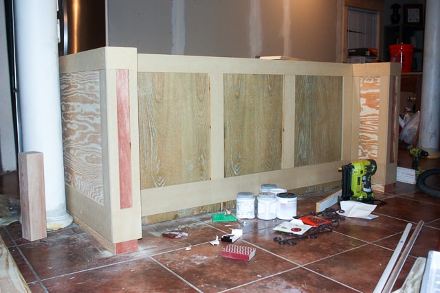 Adding plywood and molding to the kitchen island makeover