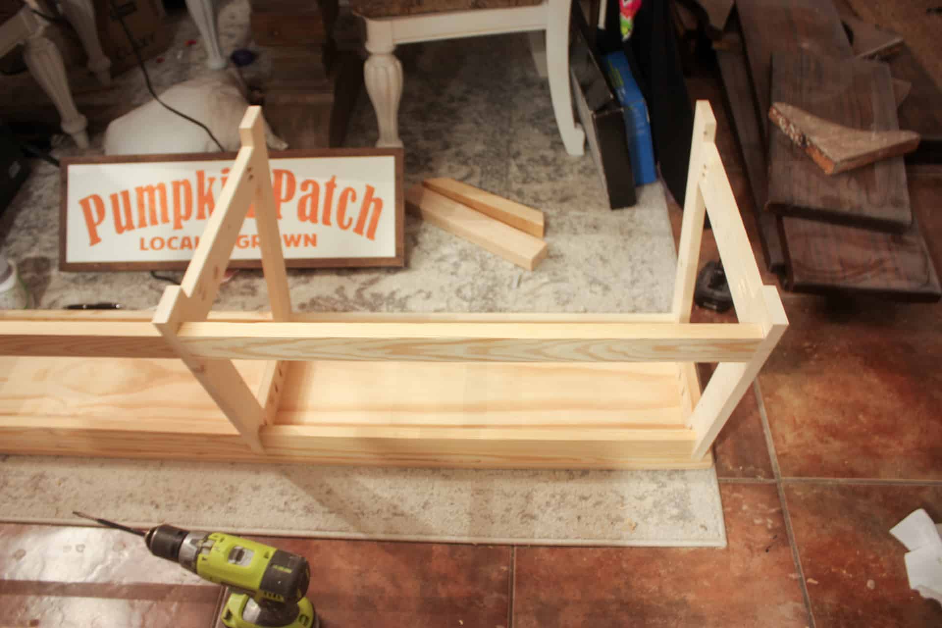 DIY Large Bench for dining table - flipped over while building