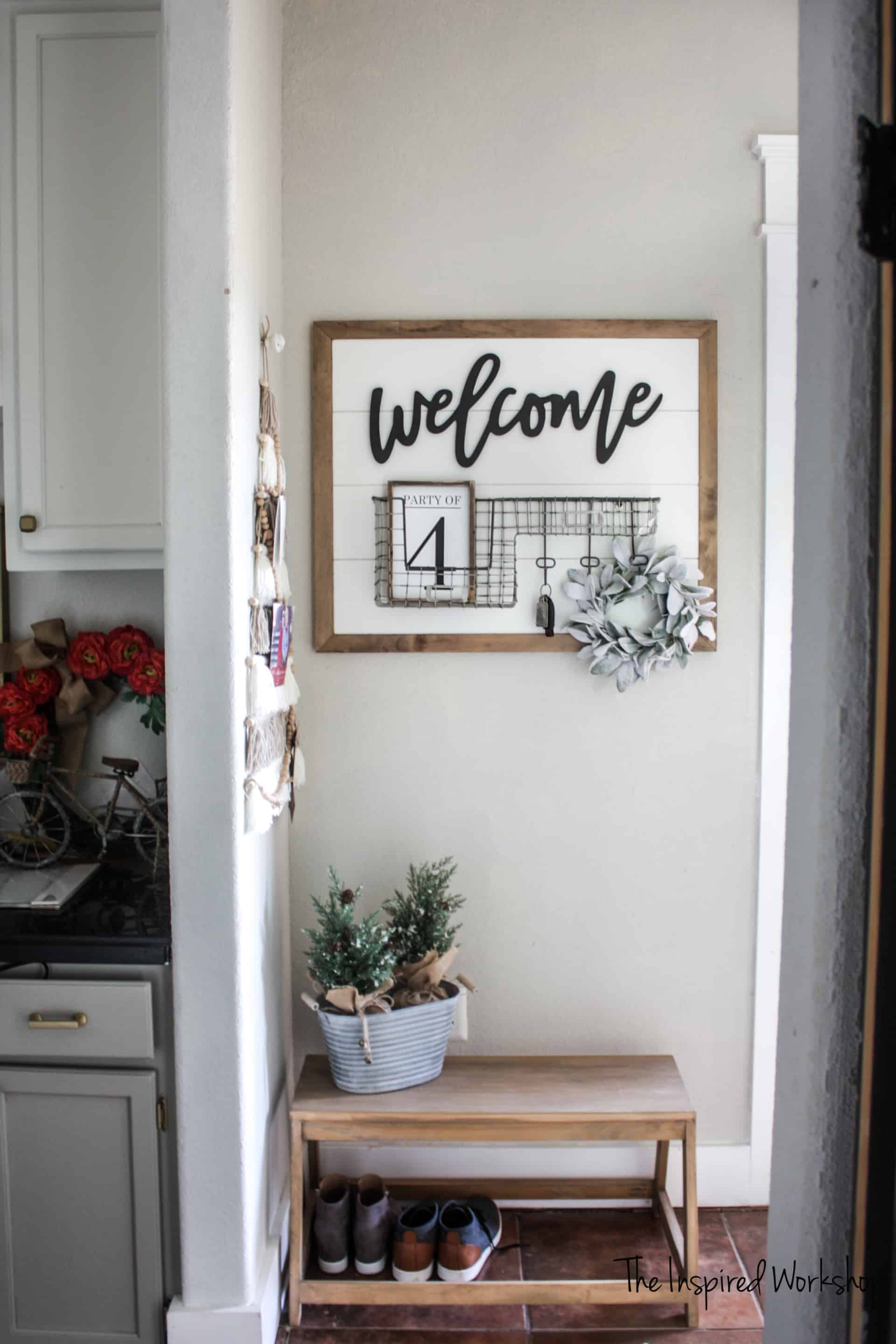 DIY Faux Shiplap Welcome Sign and Organizer