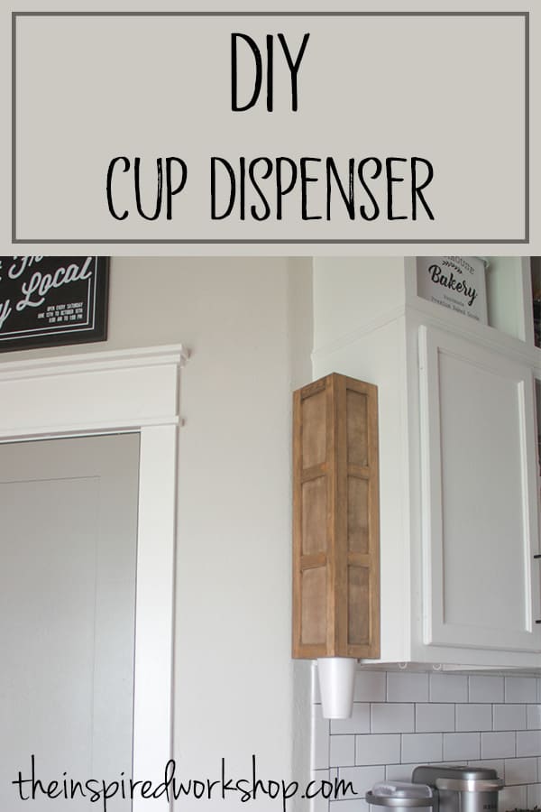 DIY Cup Dispenser - This cup dipenser is easy to build and solves a problem with disposable cups falling all around in the pantry! This saves space and orgaizes all the cups! Styrofoam cups, solo cups, party cups...you name it, this dispenser will dispense them! #cupholder #kitchenorganization #waterdispenser