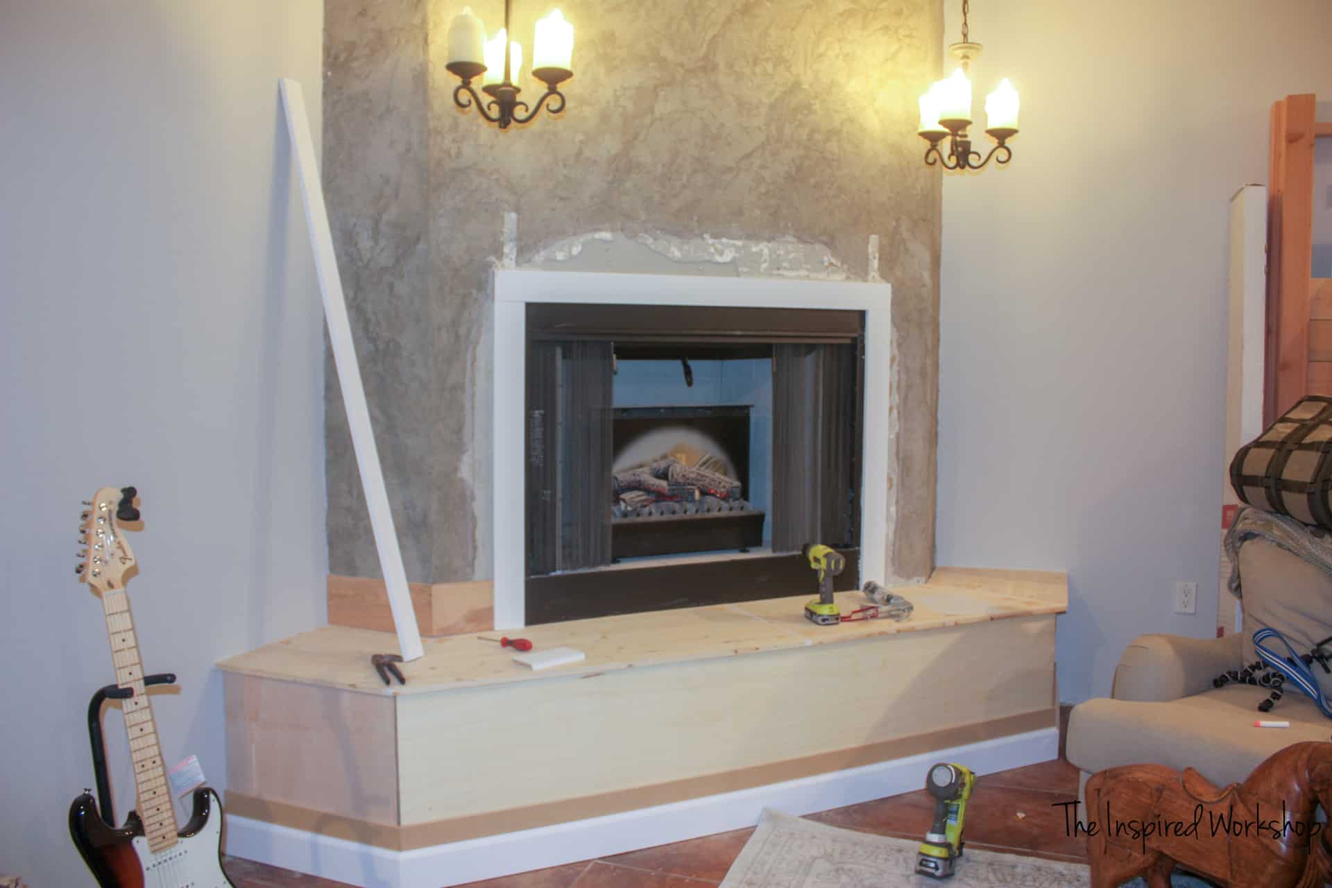 Fireplace Makeover - adding basebaords