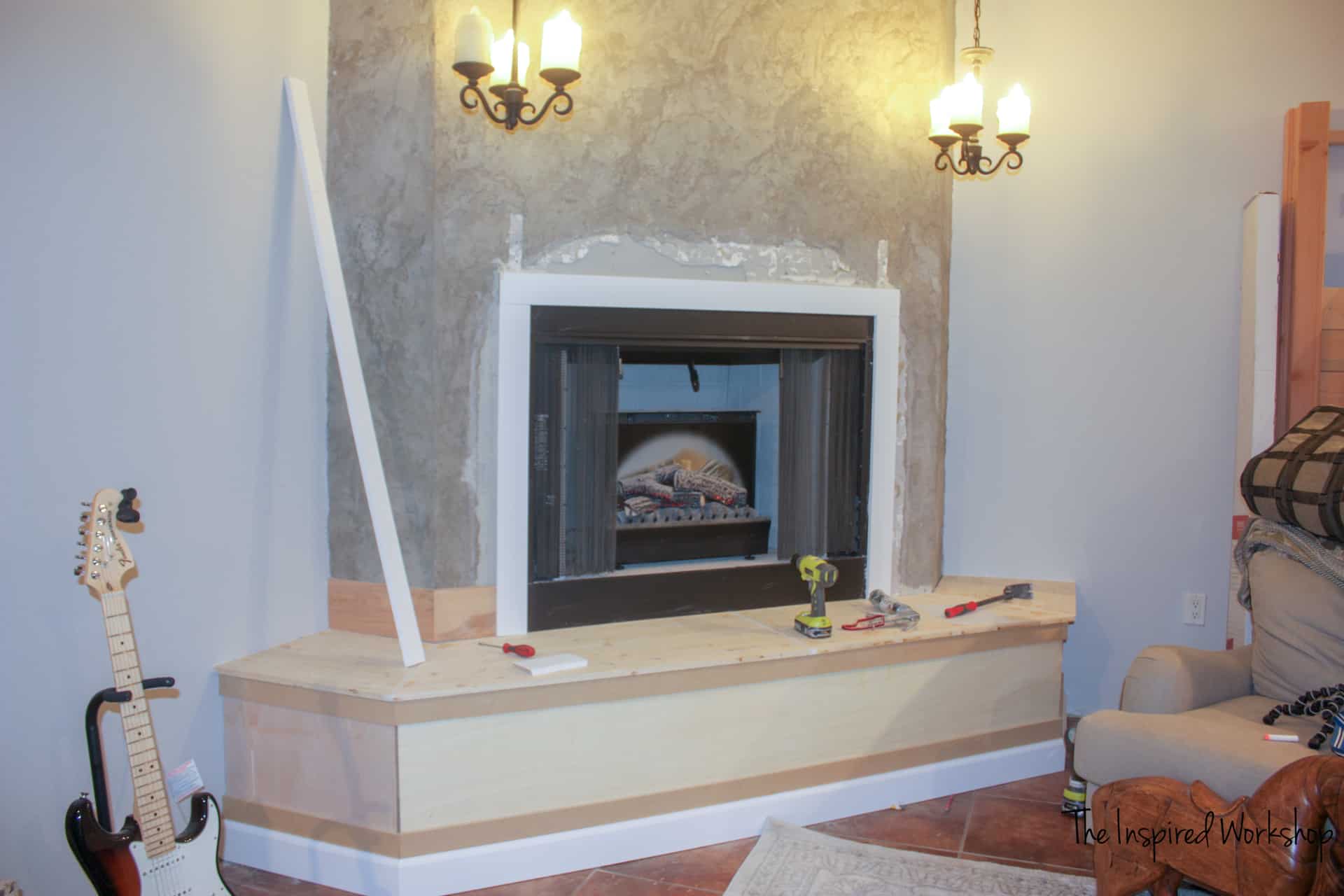 Fireplace Makeover - adding baseboards