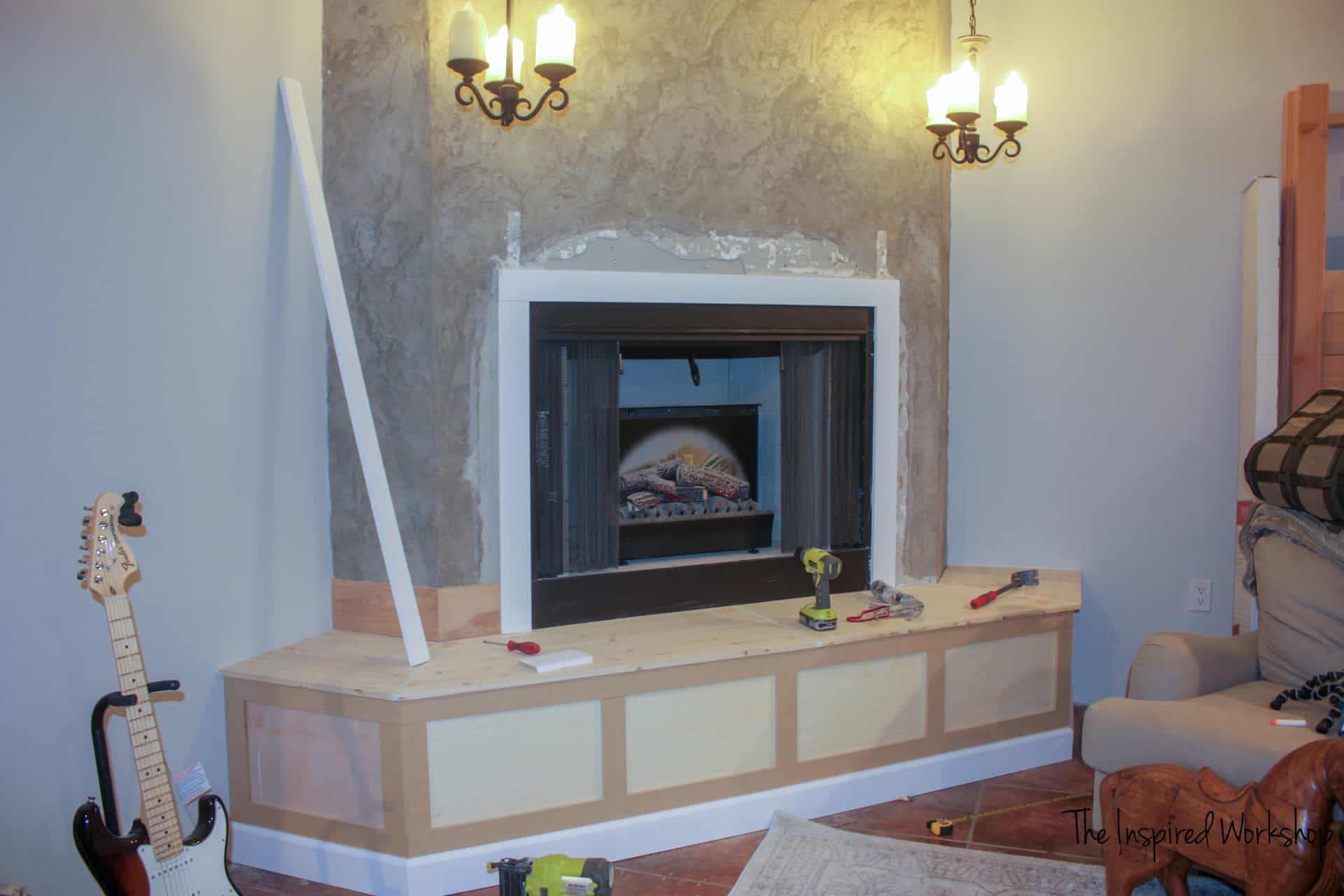 DIY Fireplace Makeover - Adding MDF to make squares out of molding