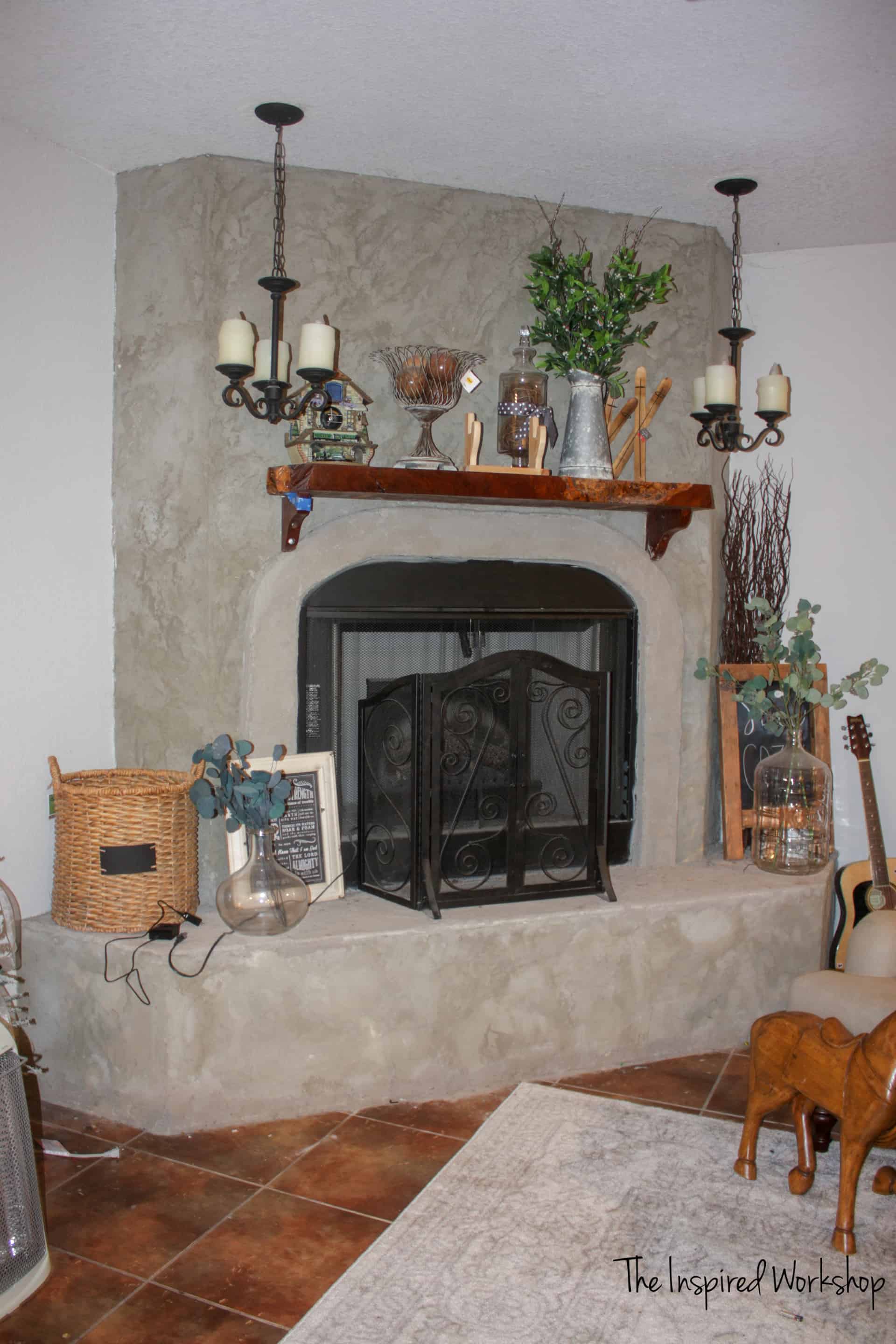 concrete fireplace before the fireplace makeover