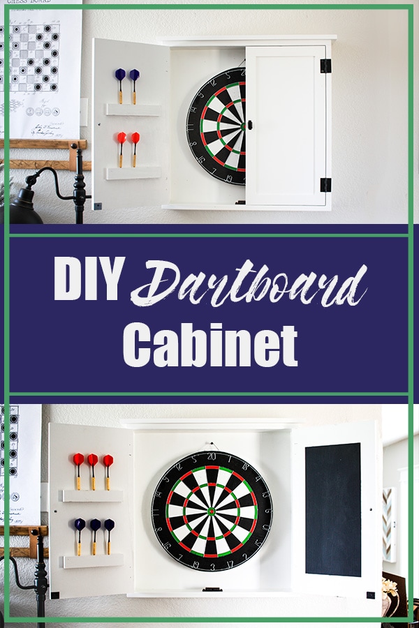 DIY Dartboard Cabinet with doors open and half closed