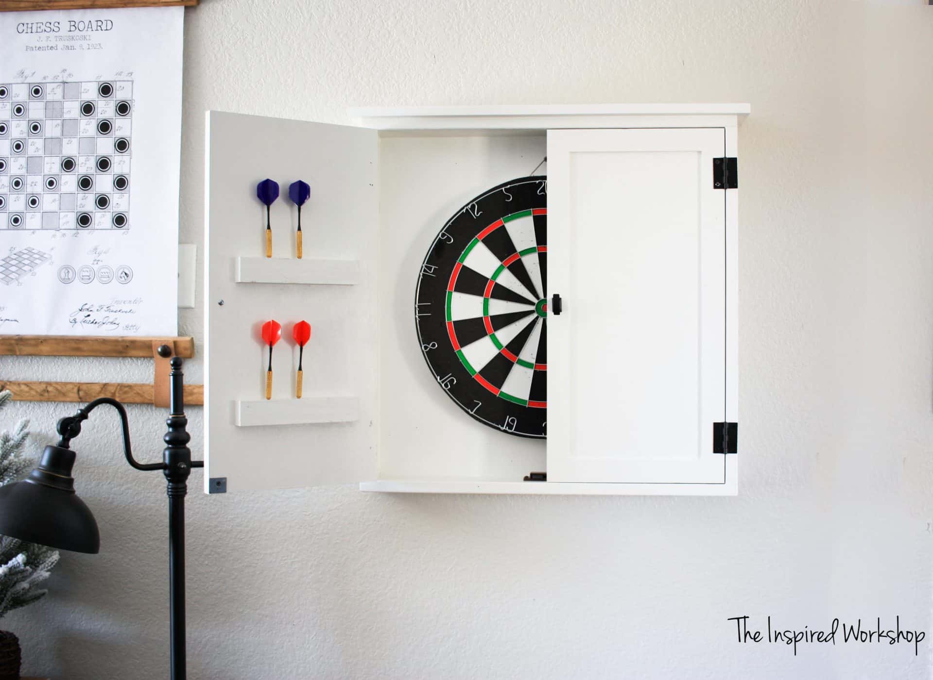 Dart board with deals doors