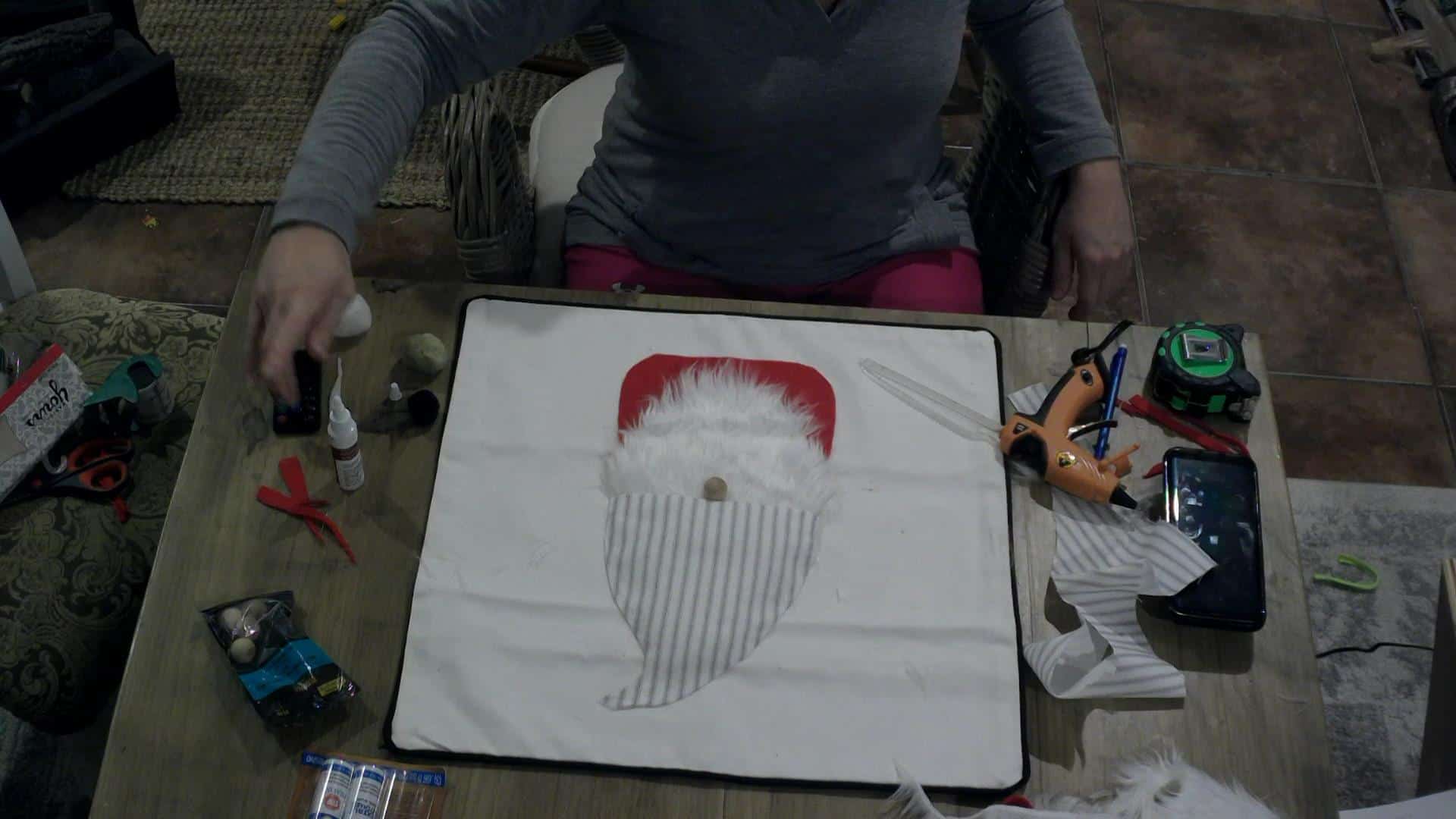 DIY Gnome Pillow Cover - adding the nose