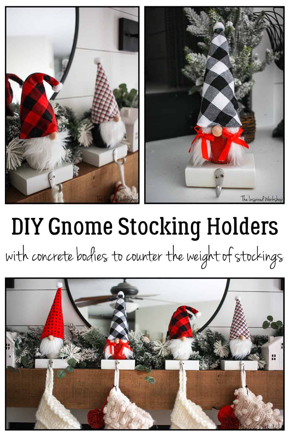 DIY Gnome Stocking Holders - The cutest little gnomes made of concrete to hold even the fullest of stockings!