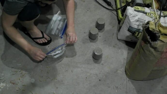 putting the concrete into ziploc bags to keep them from drying out