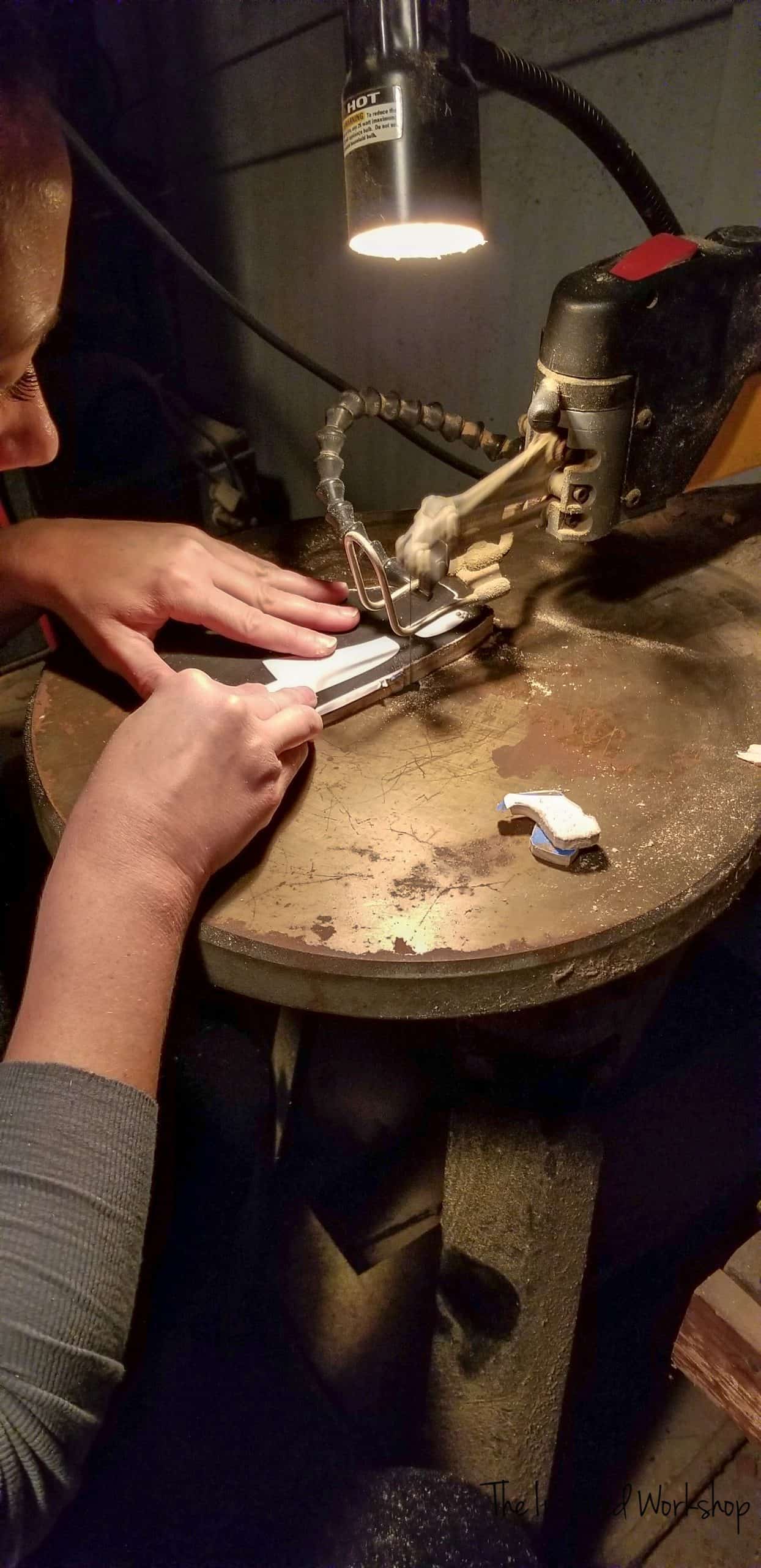 DIY Ice skate decor - cutting the ice skates on the scroll saw