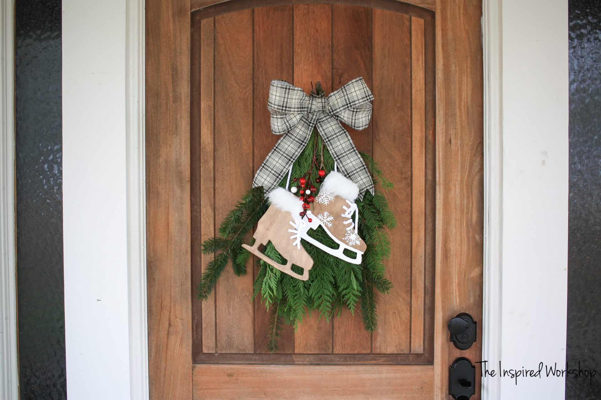 DIY Ice Skate Decor on front door wreath