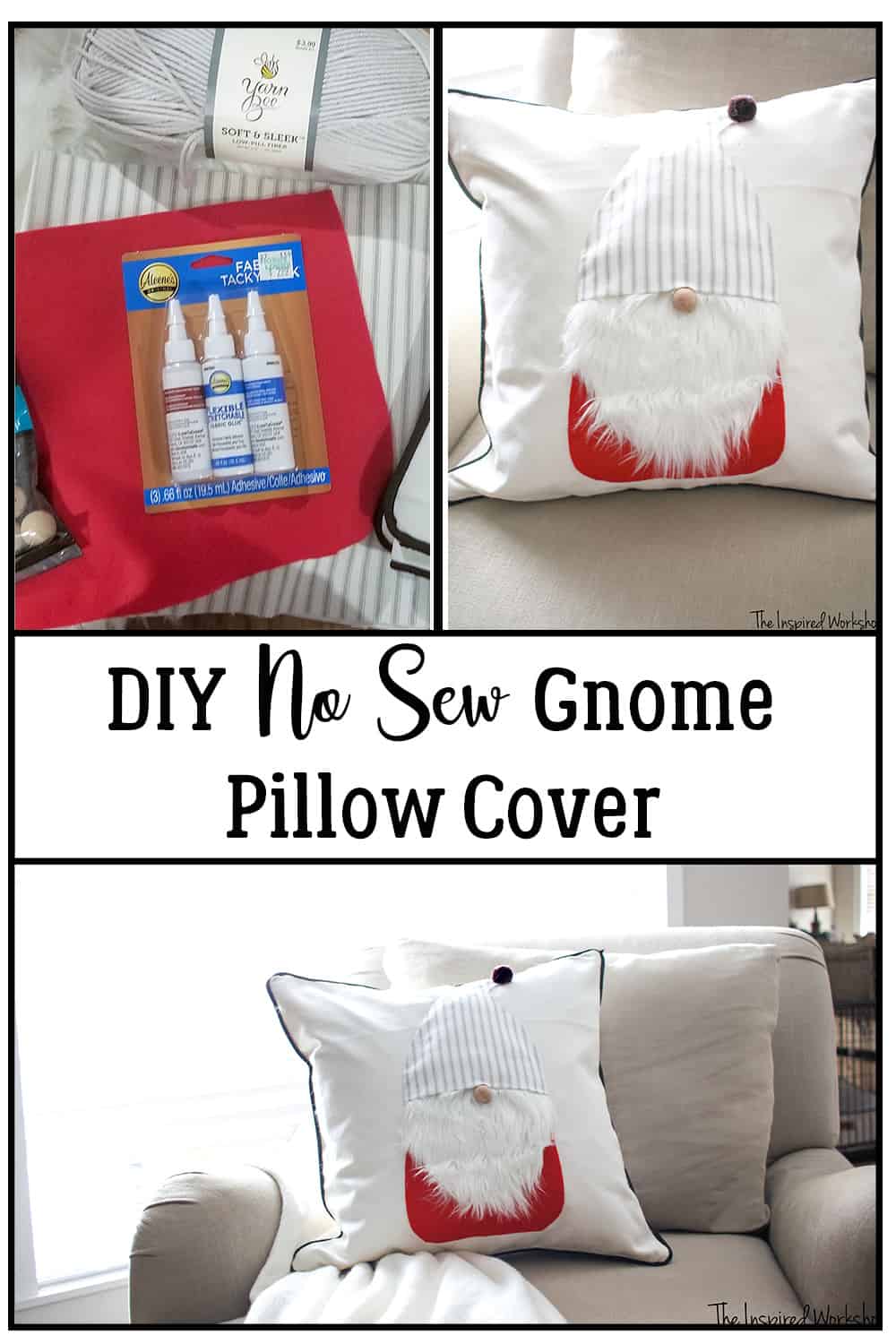 DIY Gnome Pillow Cover - No sew