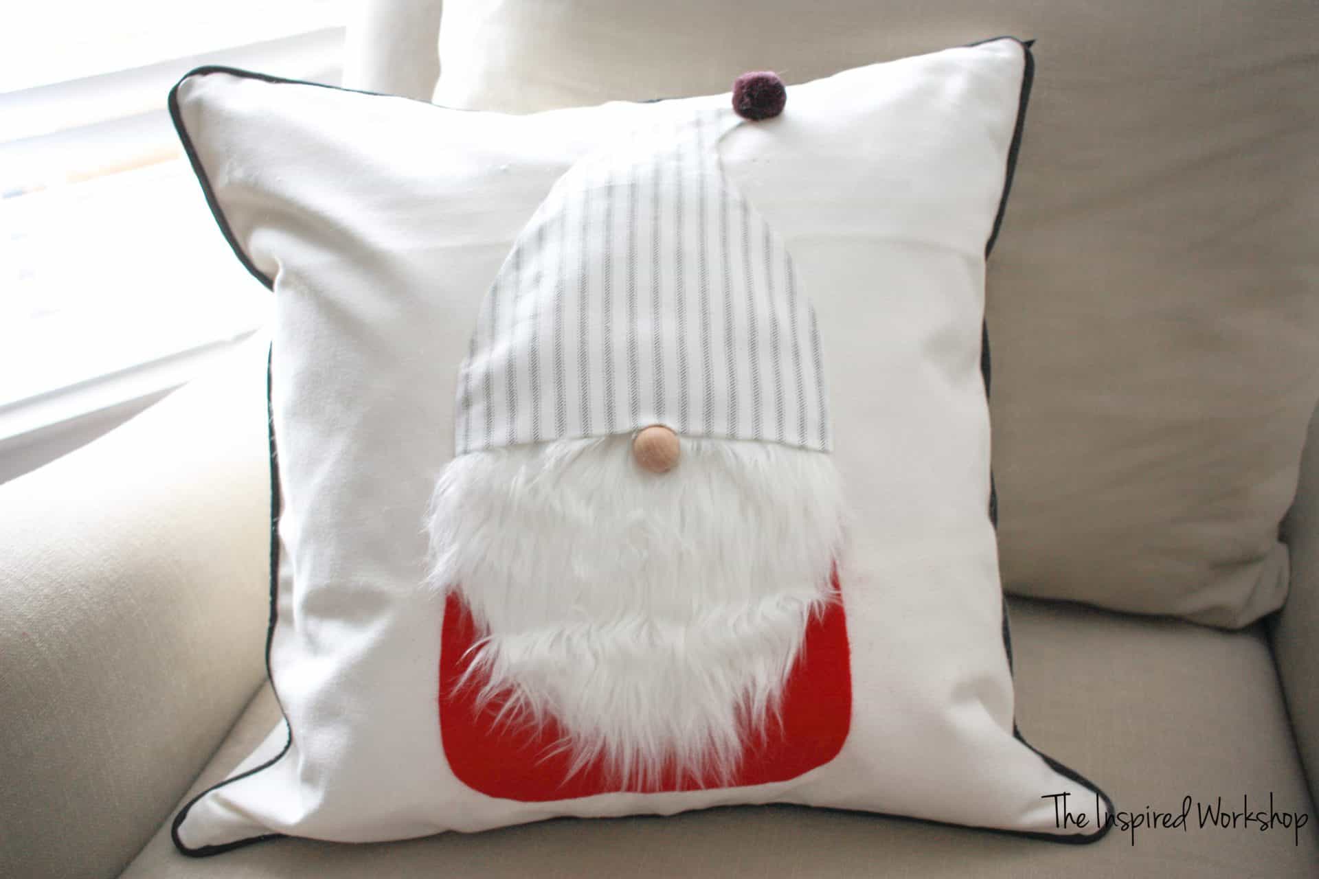 Gnome in Striped Hat Christmas Pillow