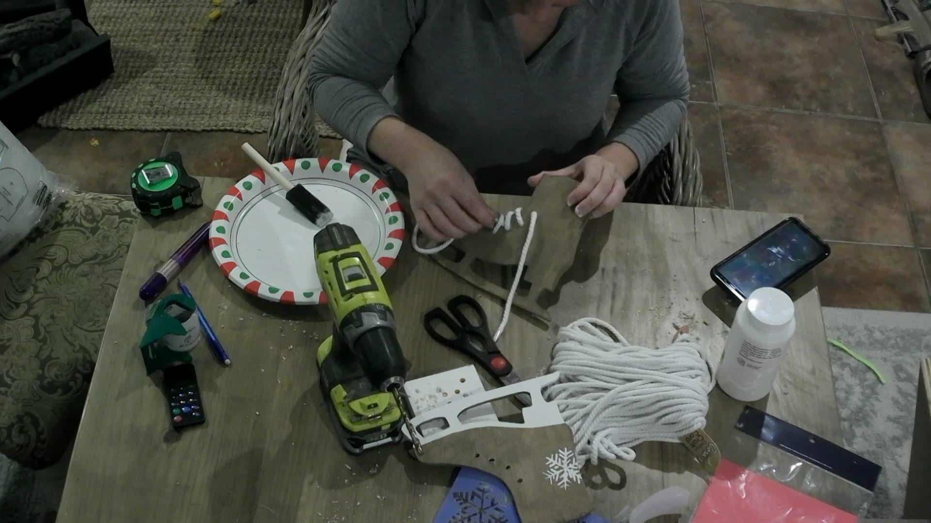 DIY Ice Skate Decor - lacing the ice skate