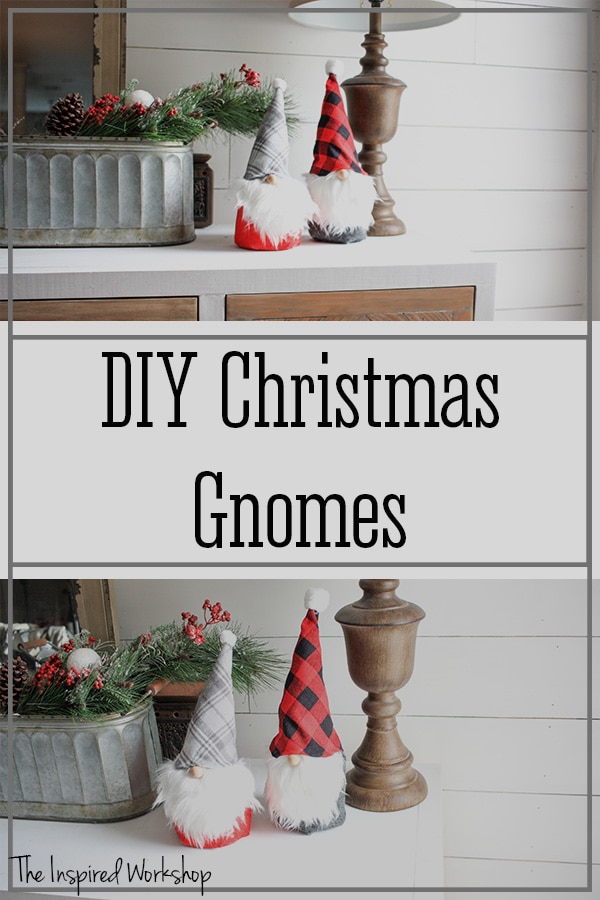 Christmas gnomes sitting on a console table making the house look so festive