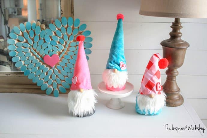 DIY ValentineDecor wooden heart made of dowel rods and gnomes