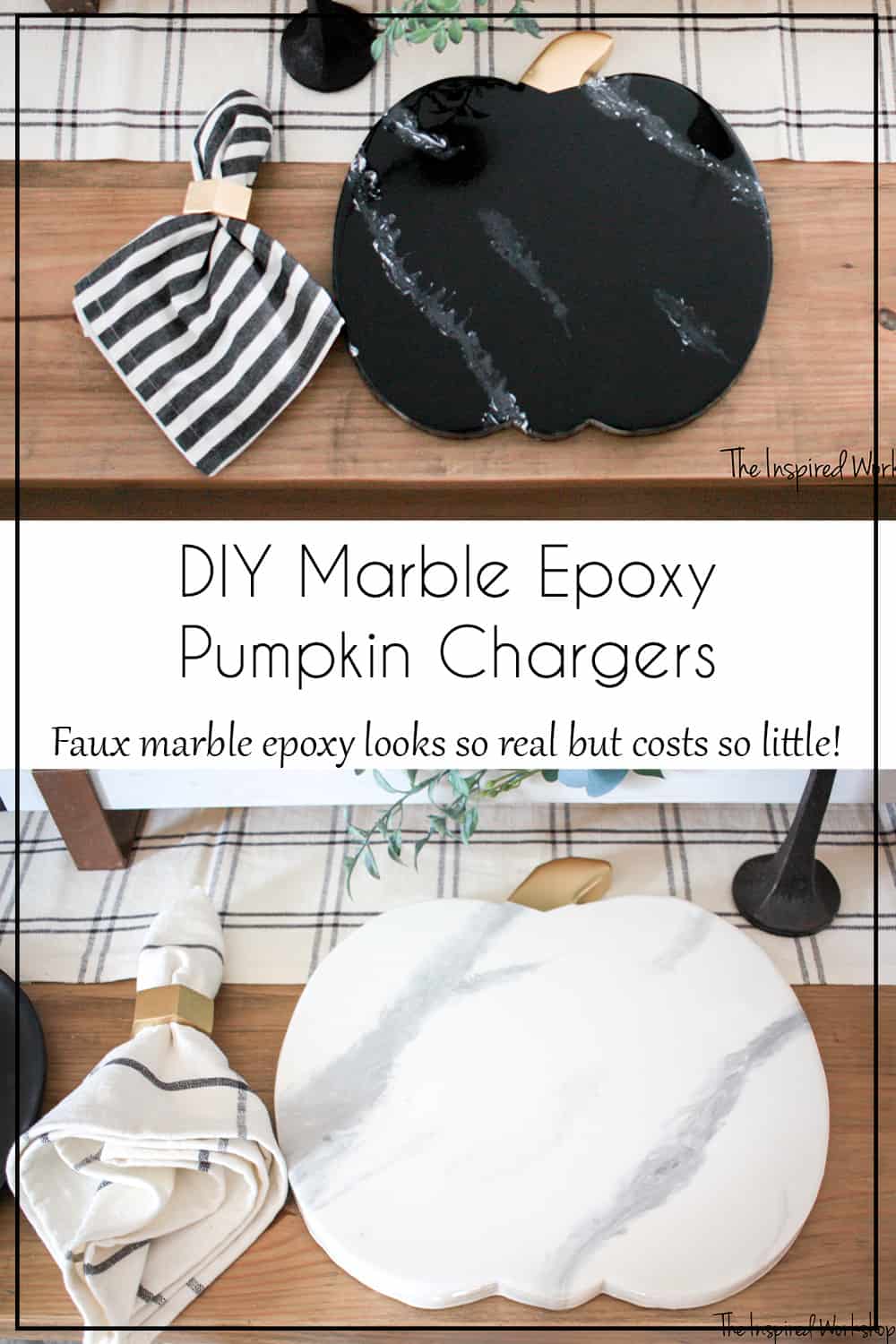 DIY Marble Epoxy Pumpkin Chargers