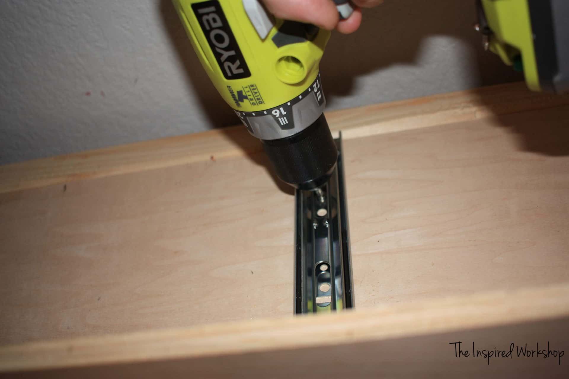 DIY TV Stand - setting the drawer in place