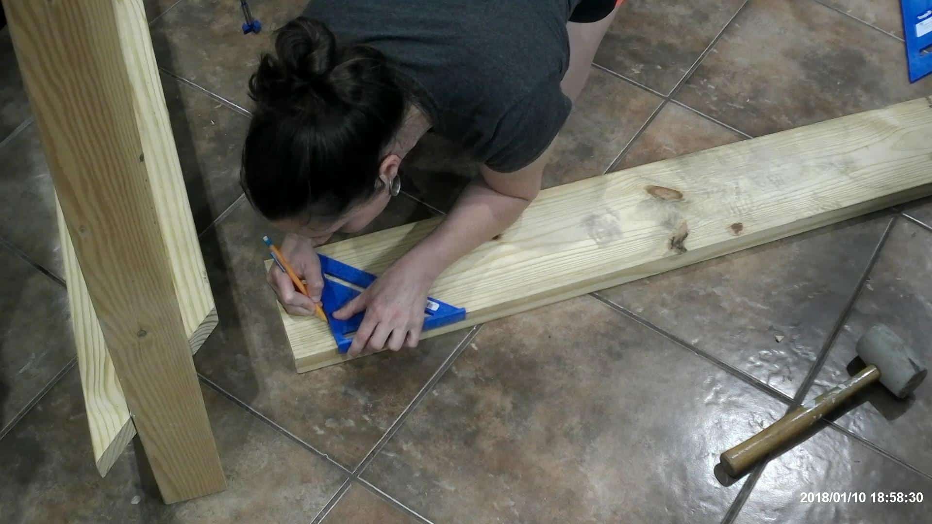 DIY Queen Bed Frame - drilling the bed rail hardware holes