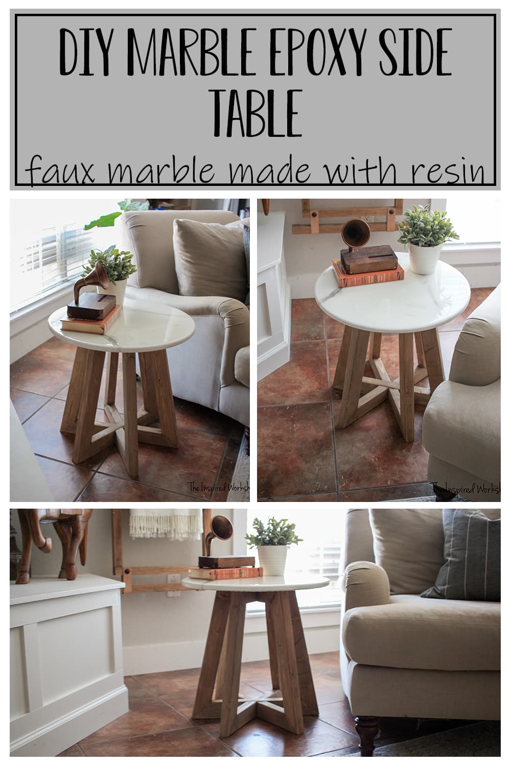 Collage pin of the side table with epoxy marble top