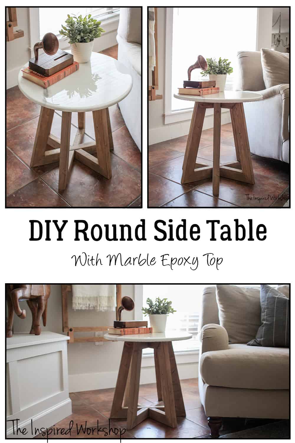 DIY Marble Epoxy Top Round Side Table