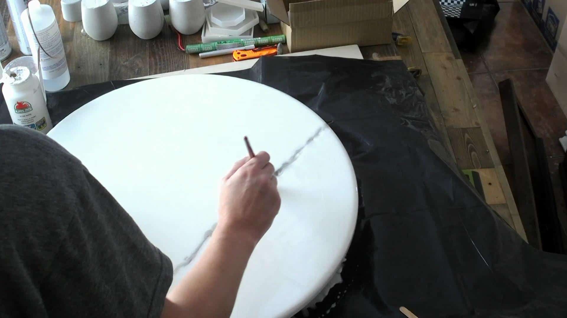 Making the veins in the epoxy marble table top