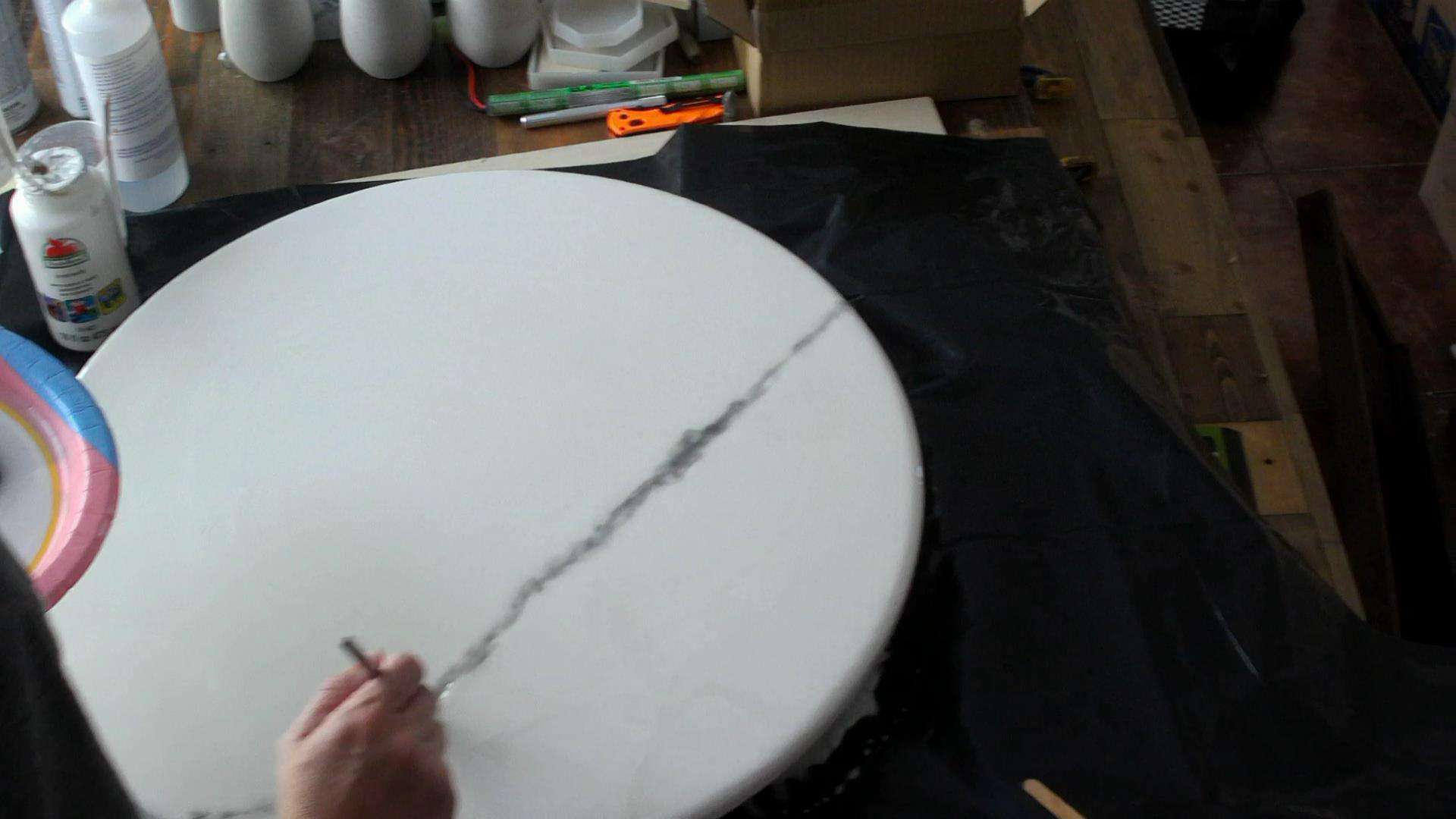 Making the veins in the epoxy marble table top