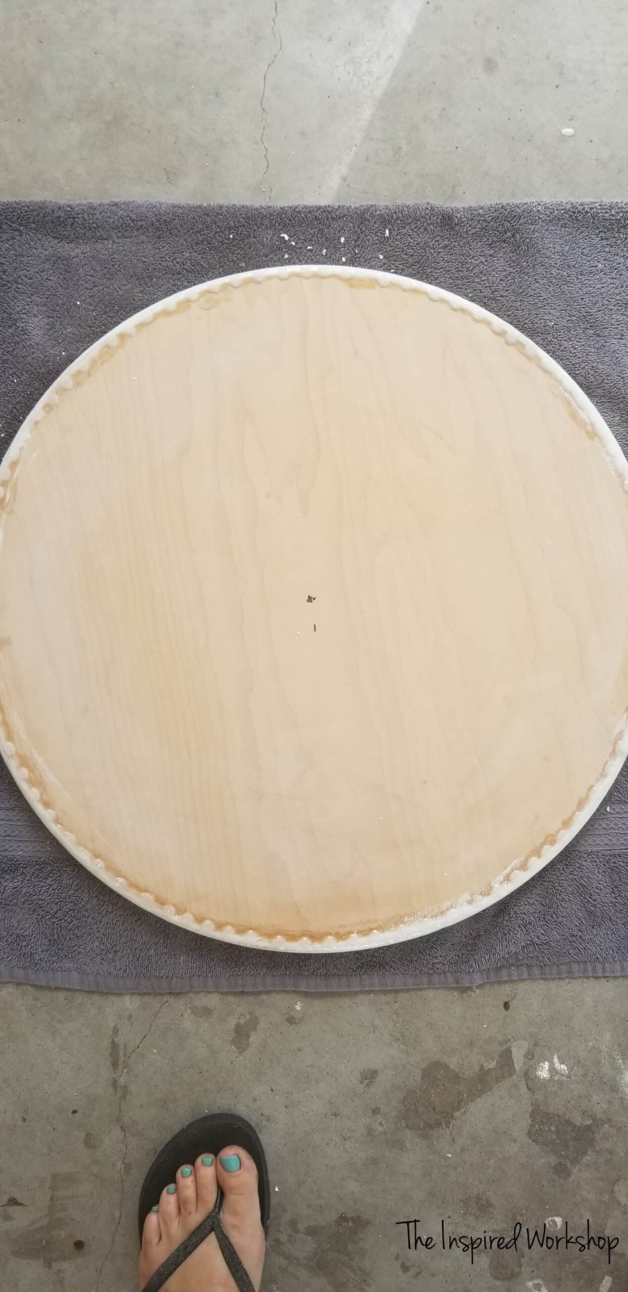 After sanding drips off of the tabletop