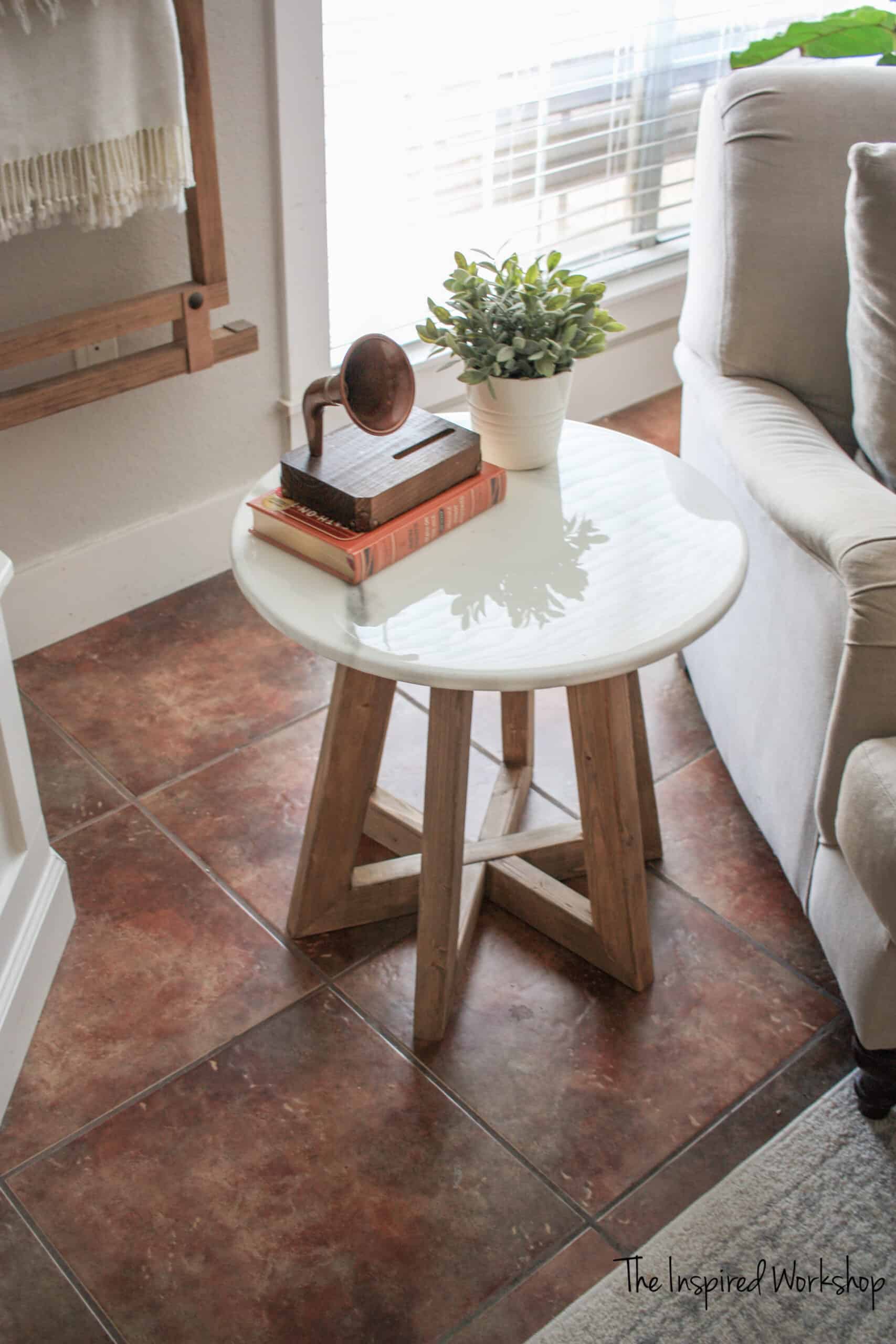 Marble Epoxy Top Round End Table