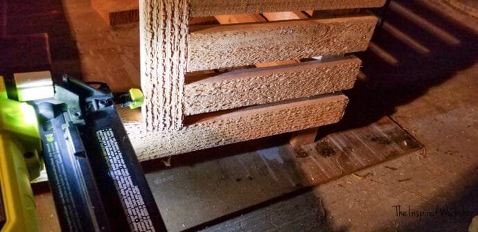 DIY Dog Bed - brad nailing the slats to the front