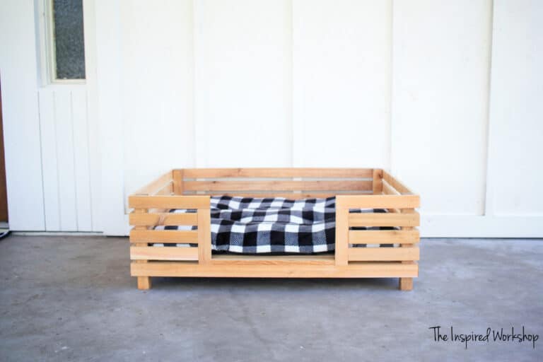 DIY Dog Bed - wood color with a black and white cushion