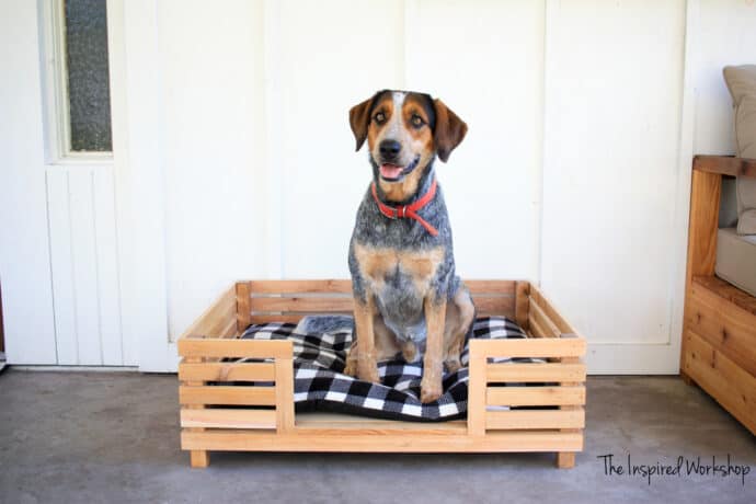 Homemade wooden shop dog bed