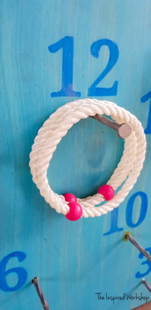 Handmade Ring Toss Rings - made with white rope and pink wooden beads