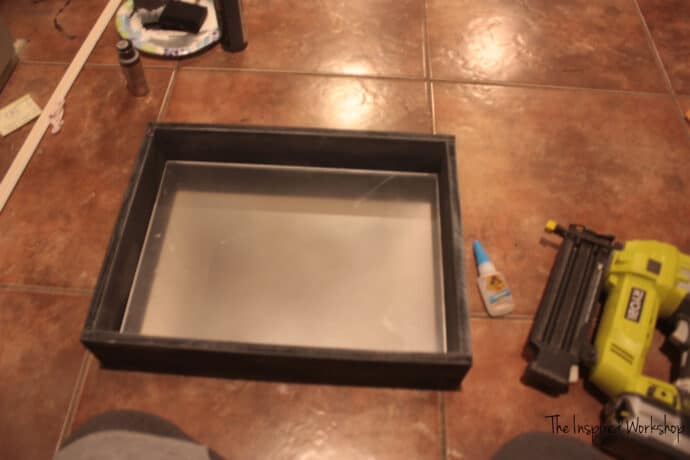 Making the DIY shadow Box, adding the boards to the picture frame