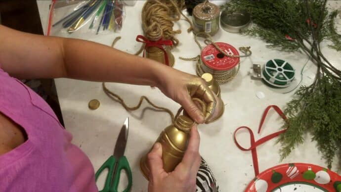 2 Vintage Felt Christmas Ornaments White Bells w/ Beads Trim & Jingle Bells  4