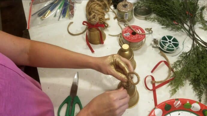 making the loop for the bells to hang from