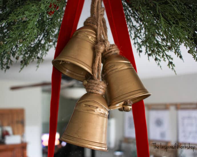 DIY Brass Christmas Bells - these are fake vintage brass bells made from plastic cups and the top of a water bottle