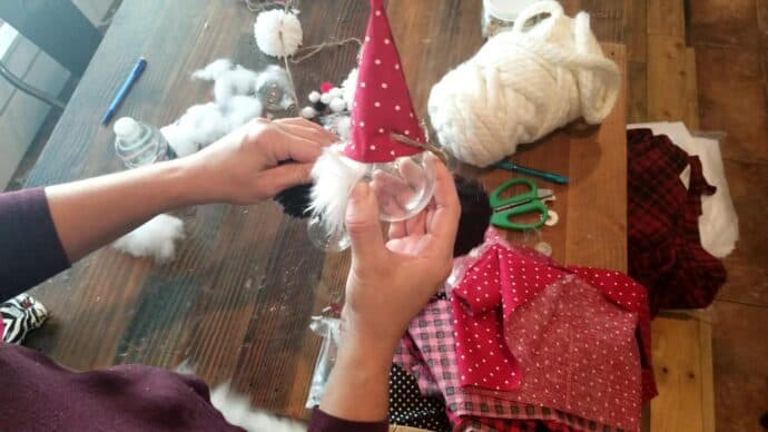 making the hat for the gnomes for the garland